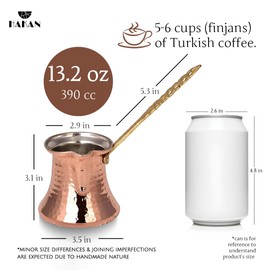 Hakan Turkish Coffee Pot | Stove Top Water Boiler, Coffee Maker, Butter, Chocolate & Milk Warmer | Even and Quick Heat with Handcrafted Copper Material | Coffee Gifts Idea, 13.2 Oz (390 cc)