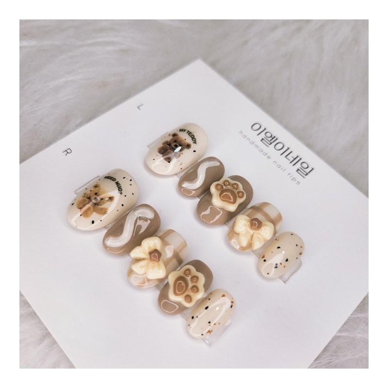 Teddy Bear Bear Nail Handmade Nail Tip - Oval /