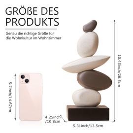 Sandstone Sculpture Decoration for Living Room, Modern Resin Stone Sculptures for Coffee Table Decorations, White and Grey Statue for Shelf Bookcase Decoration, Gifts for Good Luck, Health, Strength