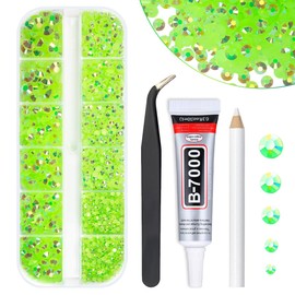 qiipii Peridot AB Resin Rhinestones w B7000 Jewelry Glue for Bedazzling Crafting 2mm 3mm 4mm 5mm 6mm Fresh Green Flatback Jelly Stones Diamonds Gems Charms for Nails Face Eyes Makeup Tumblers Crafts