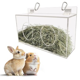 Xymoso Acrylic Rabbit Hay Feeder with Lid,Guinea Pig Hay Rack Holder Chinchilla Cage Accessories for Rabbits Guinea Pigs Bunny