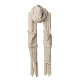 Britt's Knits Winter Knit Chenille Knotted Fringe Pocket Scarf for Women - Oatmeal