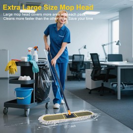 Ylebs 24" Commercial Dust Mops for Floor Cleaning with 2 Replacement Mop Pads, Heavy Duty Large Dust Mop for Hardwood Floors, Industrial Wet Dry Floor Duster for Office Garage Warehouse Factory Mall