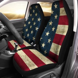 gearider Vintage American Flag Print Thin Washable Auto Interior Accessory, Car Seat Cover 2 Pack Auto Front Seats Protector Fits for Car SUV Sedan Truck