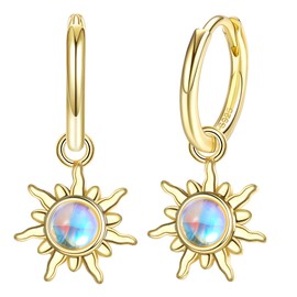 Adramata Women's Earrings Silver 925 Hanging Moonstone Drop Earrings Sun Earrings Hoop Earrings Silver 925 Fashionable Hoop Earrings with Pendant Earrings Dangle Earrings Gold Silver Hoop Earrings for