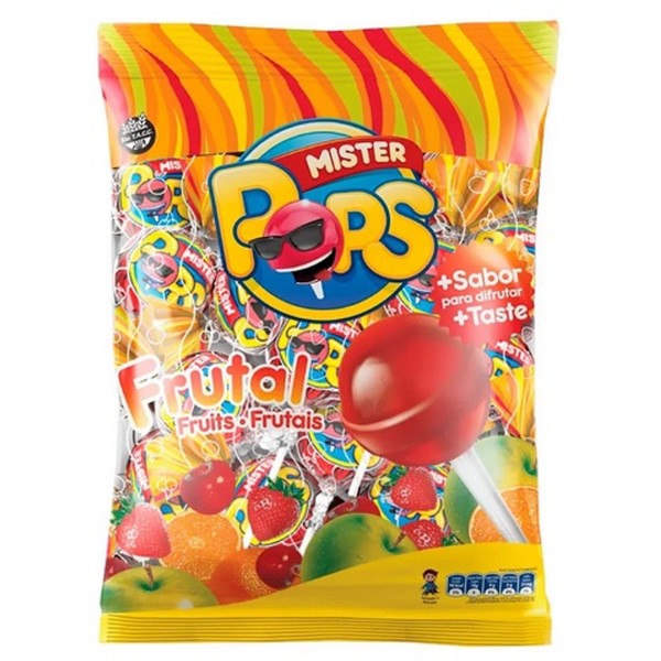 Arcor Mister Pops Chupetines Clásicos Frutales Sour Lollypops Assorted Flavors Strawberry, Orange, Cherry & Apple, 12.5 g / 0.44 oz (pack of 50 lollypops)