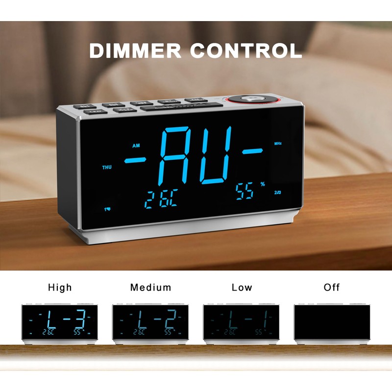 Dual Alarm Clock with FM Radio, Temperature & Humidity Display,