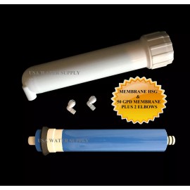 WATER WORLD Membrane RO Reverse Osmosis Housing Water Filter + 2 Pc Female Elbows & 50 GPD