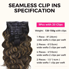 Lashey Seamless Clip in Hair Extensions Human Hair 130g 9pcs 14 Inch Body Wave Natural Black Mixed Chestnut Brown Clip in Hair Extensions for Women