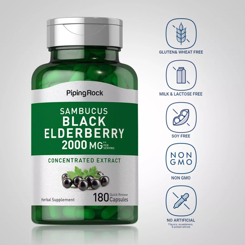 Piping Rock Sambucus Elderberry Capsules | 2000mg | 180 Count