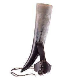 Battle-Merchant Drinking Horn Set - Methorn in Various Sizes Including Leather Belt Holder - for Mead - Viking - Medieval - LARP, natural
