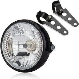 Meliore Motorcycle Motorcycle 7 Inch Headlight Multi-Reflector H4 Bulb with Mounting Stays 12V 35W Cab Monkey Harley Waterproof External General Purpose 35mm-43mm