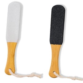 2PCS Foot File for Hard Skin - Double Sided Pumice Stone Foot Scrubber & Dead Skin Remover for Feet - Eliminate Calluses, with Wooden Handle