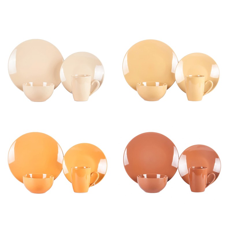 HomeVss, Color Wave Stoneware 16pc Dinnerware Set, Honey Comb