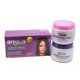 AHGLOW 케라틴 릴렉서가 포함된 XL AHGLOW 헤어 스트레이트닝 및 리본딩 세트 웨이브, 컬, 곱슬머리를 매끄럽고 실크처럼 반짝이는 방식으로 스트레이트하는 완벽한 시스템! 480gm 중화제 및 스트레이트닝 크림 Keratin Relaxer Included XL AHGLOW Hair Straightening and Rebonding Set for Wave, Curl, and Frizzy Hair, Smoothening and Straighteni