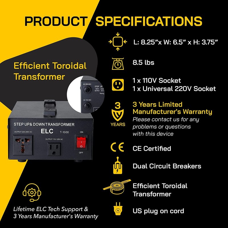 ELC T Series 1000+ Watt Voltage Converter Transformer - Step