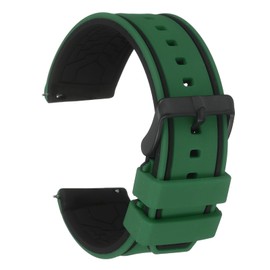 HARFINGTON Silicone Watch Bands 24mm Width Soft Quick Release Rubber Watch Band with Matte Black Buckle for Men Women, Green Black