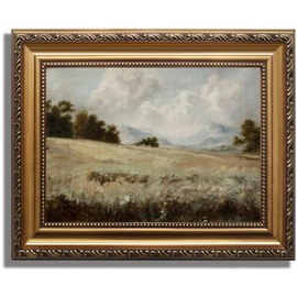 KBKBART Gold Framed Vintage Wall Art, Vintage Countryside Canvas Oil Painting Farmhouse Decor Wall Art, Rustic Antique Landscape Bathroom Wall Decor for Bedroom Living Room, Gifts for Friends or Family(9"x12")