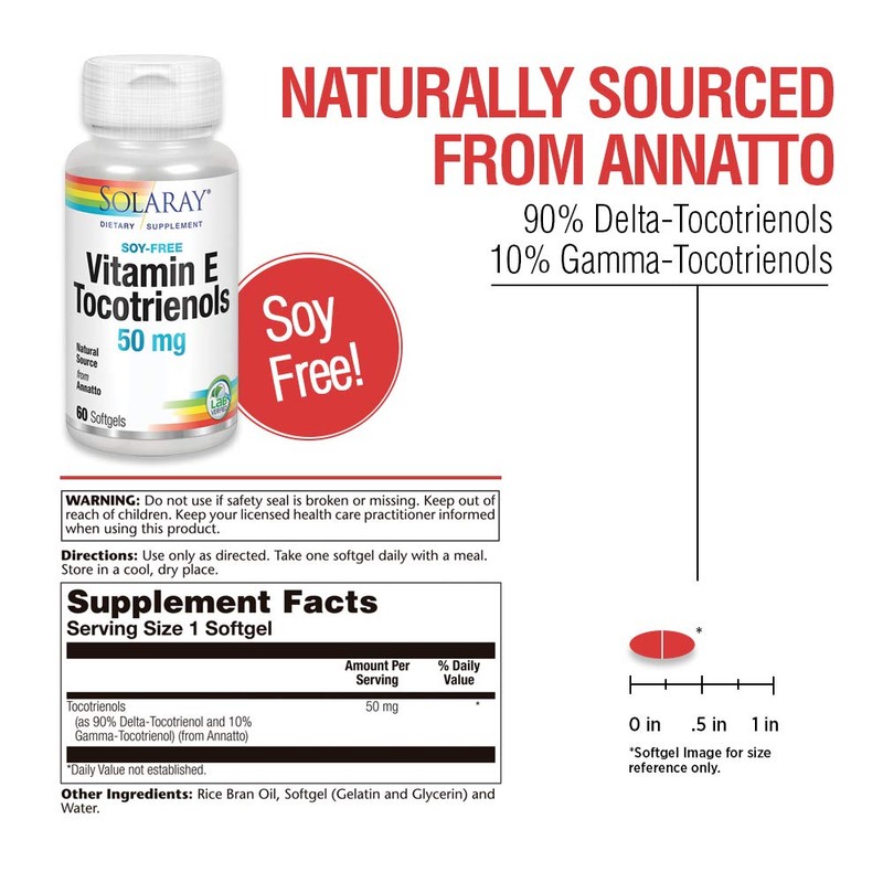 SOLARAY Vitamin E Tocotrienols 50mg | Healthy Brain Function Support