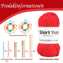 Doxiru 4 Pack 100g T-Shirt Yarn Set, Yarn for Knitting, Fabric, Knitting Yarn, Cotton Yarn, Soft Large Yarn, Crochet Yarn Set for Knitting, Crochet Yarn, Weaving Accessories (Red Color)