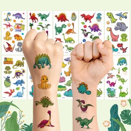 Cartoon Dinosaur Tattoos for Kids Girls Boys Birthday Party Favors Individually Wrapped, 10 Sheets