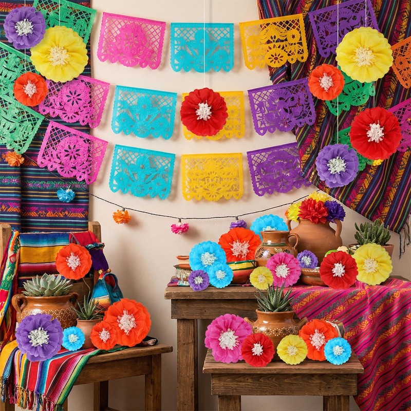 18 Pcs Mexican Paper Flowers Colorful, Tissue Paper Flowers Decorations