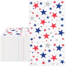 Whaline Patriotic Guest Napkins Red Blue Silver Star Disposable Paper Pack 3 Ply Independence Day Dinner Hand Napkin Towel for 4th of July Memorial Day Party Supplies Table Decorations, 80Pcs