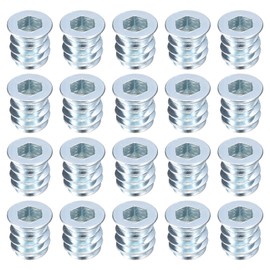 uxcell 100Pcs Threaded Inserts, M6-1x13 Zinc Plated Carbon Steel Hex Socket Drive Screw-in Nut Threaded Inserts for Wood Working Tool and Accessories