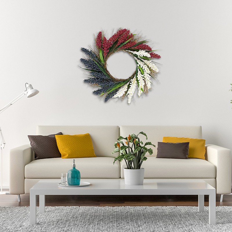 4th of July Independence Day Wreath White Red Blue Rice