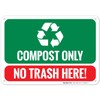 Compost Only No Trash Here Sign, 10x7 Inches, 55 mil