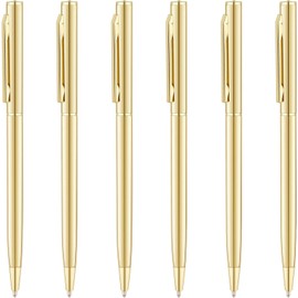 Afoxon Slim Metallic Retractable Ballpoint Pens - Gold, Nice Gift for Wedding Business Office Students Teachers Christmas, Medium Point(1 mm),Black ink (6 Pack)