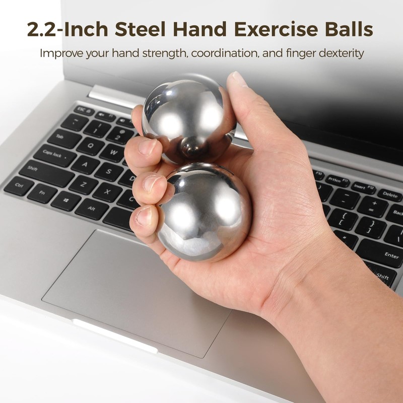 2 PCS Stainless Steel Hand Exercise Balls, 2.2 in Grip
