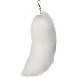 [Lyyxjsltd] Plush Faux Hair Fox Tail Keychain Elegant Key Ring Charm Fox Tail Pendant Fashion Keychain Decoration, white