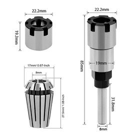 Bestgle 8mm Shank Router Collet Extension Rod Chuck Holder Extender Adapter with 8mm ER16 Spring Collet Set