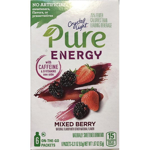 Crystal Light Pure Energy Powdered Drink Mix, Mixed Berry, 6 CT (Pack of 6)