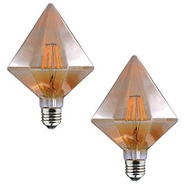 Lxcom Lighting 8W LED Edison Light Bulb E26 Dimmable Vintage Bulbs 80W Equivalent Soft Warm White 2200K D110 Diamond Shape Amber Glass Decorative LED Filament Bulbs for Bar Home Restaurant, 2 Pack