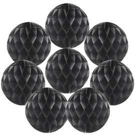 Yosawa 8 Pcs Paper Honeycomb Balls Party Honeycomb Balls Decoration Paper Flower Balls for Wedding Birthday Baby Shower Baby Girl Room Nursery Decoration（Black/Q）
