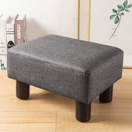 LUE BONA Small Rectangle Foot Stool, PU Leather Fabric Footrest Ottoman with Non-Skid Plastic Legs, Modern Rectangle Footrest Small Step Stool Ottoman for Couch, Desk, Office, Living Room, Gray