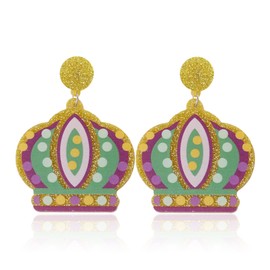 Mardi Gras Earrings Mardi Gras Outfit Shirts for Women Acrylic Carnival Dangle Earrings Jewelry Mardi Gras Accessories for Women