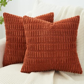Topfinel Burnt Orange Cushion Covers 45cm x 45cm,Corduroy Decorative Fluffy Pillows Cases,Cushions Cover 18x18 inches with Invisible Zipper for Sofa Bed Livingroom Bedroom,Pack of 2