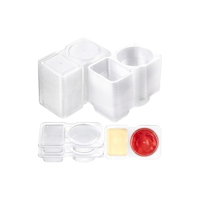 Reusable Condiment Containers with Lids,Double Compartment Transparent Snack Packs for