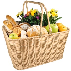 Versatile Large Picnic Basket with Foldable Handle – Perfect for Outdoor Picnics, Bike Rides, Garden Harvest & Home Decor (Large-Beige)