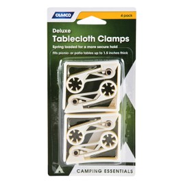 Camco Deluxe Tablecloth Clamps | Features a Spring-Loaded Design for a Strong Hold, a Heavy-Duty Plastic Construction, and Fits Tables Up to 1-1/2-Inches Thick | 4-Pack (51077)