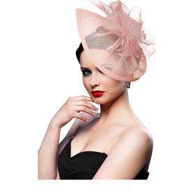DRESHOW Fascinator Hats for Women Pillbox Hat with Veil Headband and a Forked Clip Tea Party Headpiece, 1 pc: 03 FM blush pink