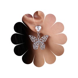 TseenYi Boho Butterfly Earrings Silvel Hollow Butterfly Drop Earrings Crystal Heart Stud Earrings Punk Butterfly Dangle Earrings Jewellery for Women and Girls Gifts