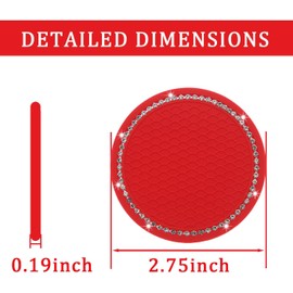 Unifizz 4pcs 2.75 Inch Car Cup Coasters PVC Car Coasters Non-Slip Cup Holder Red Shiny Sparkling Crystal Car Insert Charm Coasters Interior Accessories