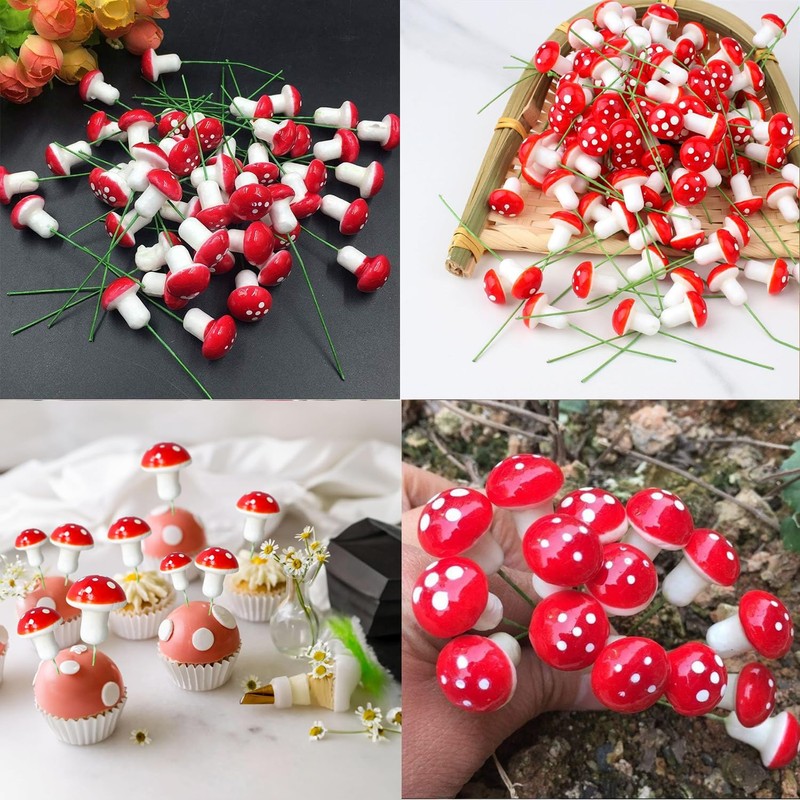 Mushroom Decoration, Pack of 50 Toadstools on Drath Mushrooms Realistic