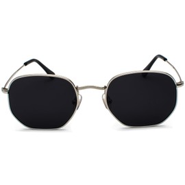 RUNHUIS Retro Polygon Sunglasses for Men and Women, Fashionable Square Glasses, Ultralight Metal Frame, Silver/black