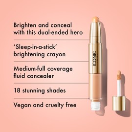 ICONIC LONDON Radiant Concealer & Brightening Duo | Creamy Liquid + Brightening Crayon Dual Ended Concealer, Cruelty Free, Vegan Makeup (Warm Medium) 0.08 oz