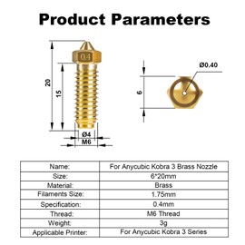 IdeaFormer-3D 10Pcs 0.4mm Kobra S1 Kobra 3 Brass Nozzles, 3D Printer Nozzles Replacement Extruder Hotend Nozzle for Anycubic Kobra S1/Kobra 3/Combo